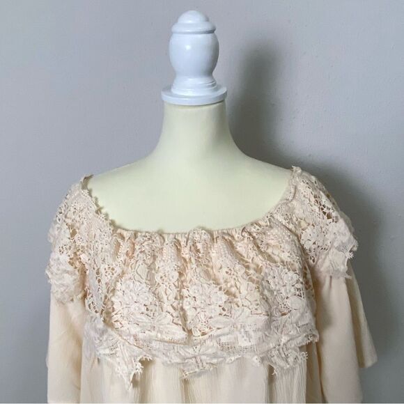 NWT Umgee Crochet Top Lace Short Flutter Sleeve Boho Mini Dress Women's Size S - Picture 5 of 14